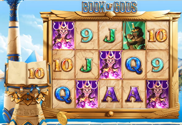 Image of the Big Time Gaming slot Book of Gods. The slot consists of 5 reels and 3 rows with 243 paylines.