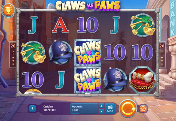 Main screen of the Claws vs Paws slot from Playson.